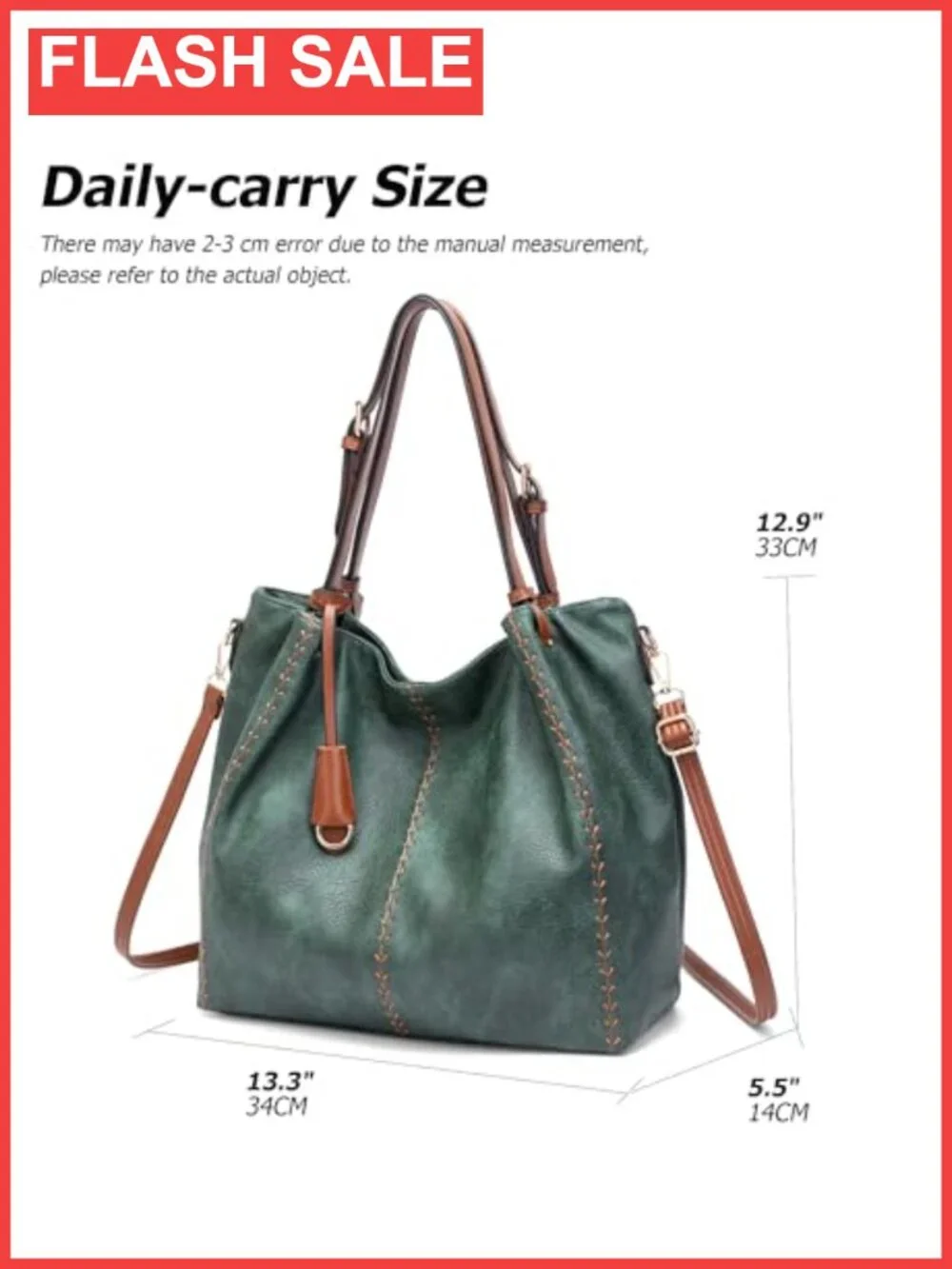 PU Leather Hobo Shoulder Bag Bucket Tote Rivet Detail Purse Adjustable Strap